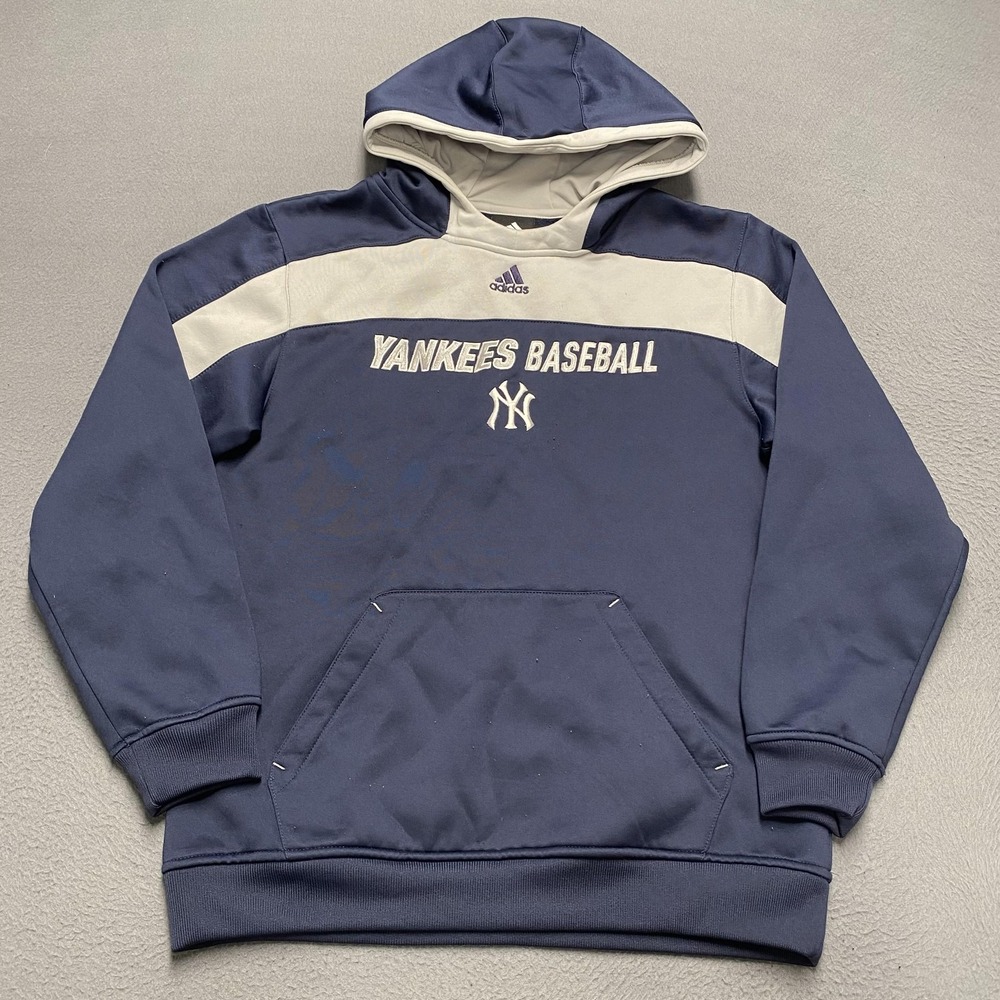 New York‎ Yankees Hoodie Youth Large Navy Gray MLB Baseball Adidas Pullover